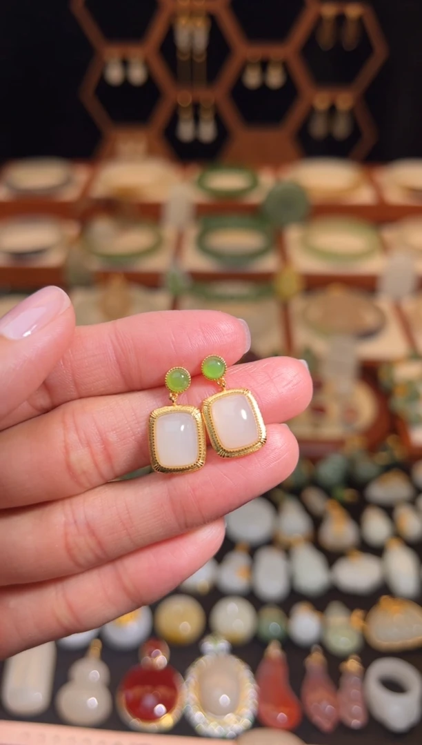 银S925镶嵌和田玉耳饰福利