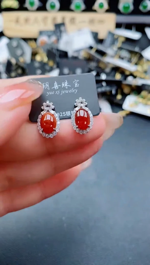 银S925镶嵌翡翠耳饰508