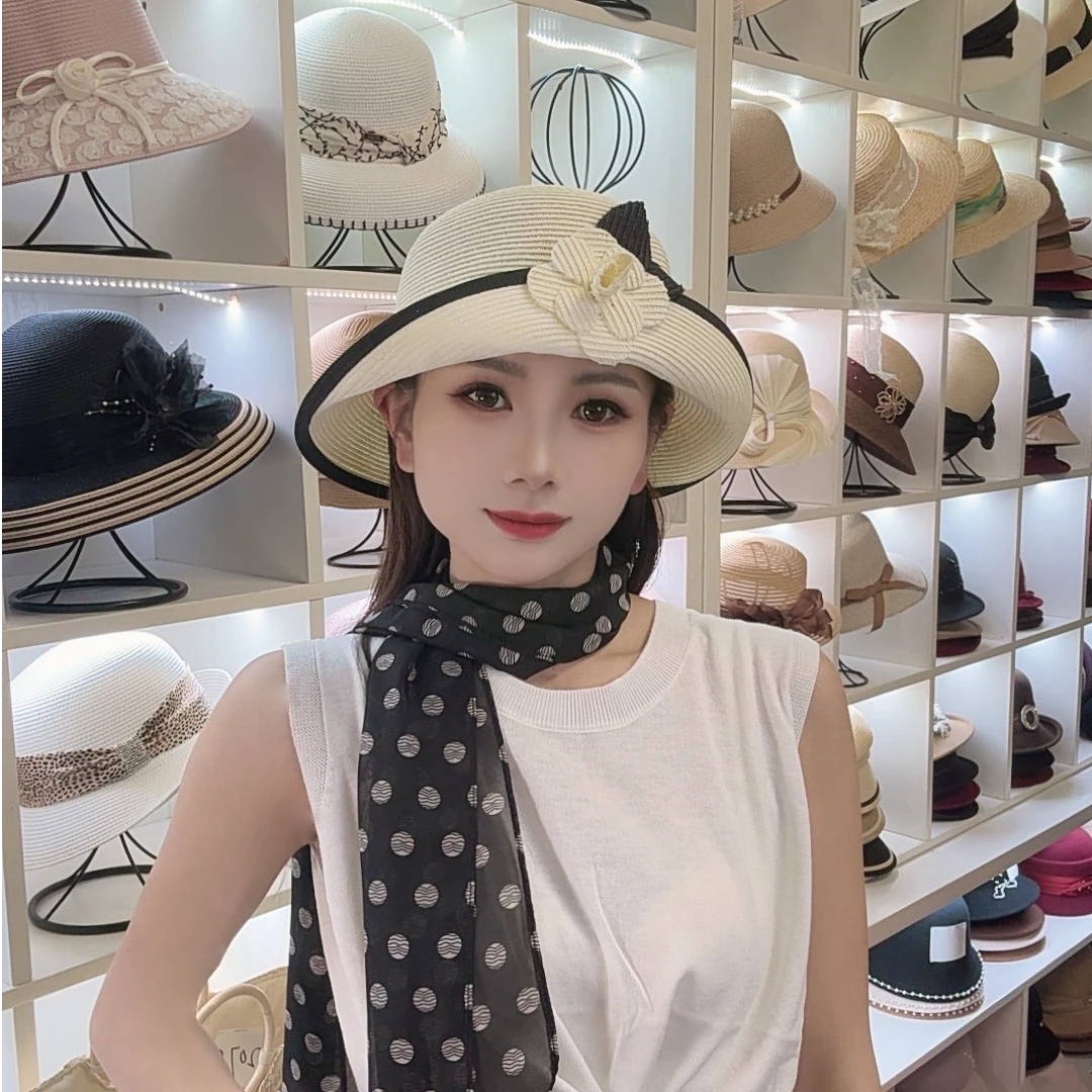 LYA2070时尚针织遮阳帽夏季编织渔夫帽草帽女