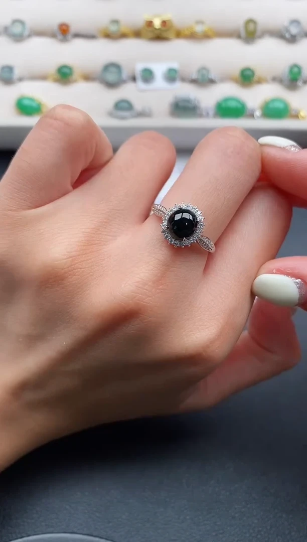 银S925镶嵌戒指翡翠333333+6