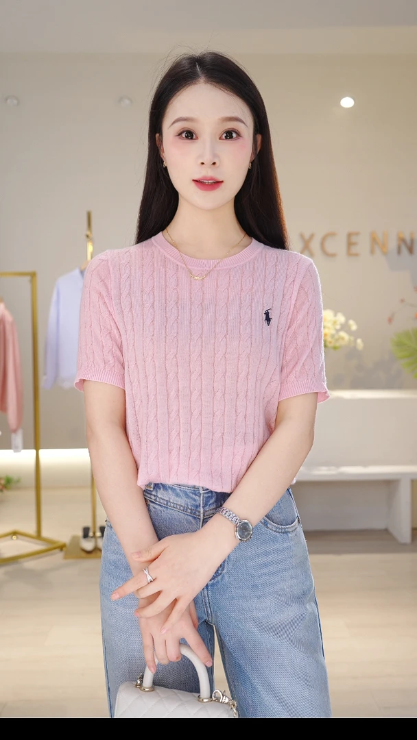 XCENN/时尚套头百搭纯色刺绣针织短袖女YC0A912