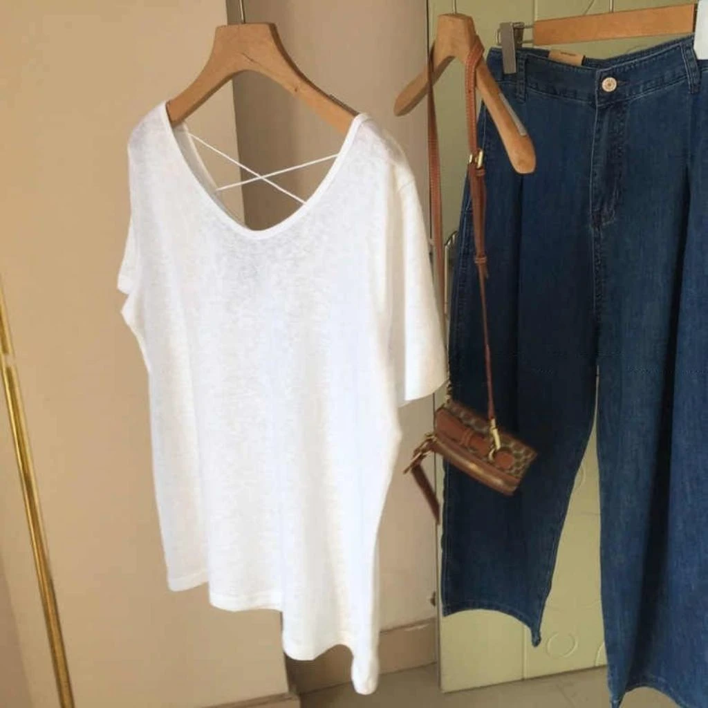 纯欲风镂空小心机露背短袖T恤女2025夏季新款胖mm遮肉宽松显瘦ins