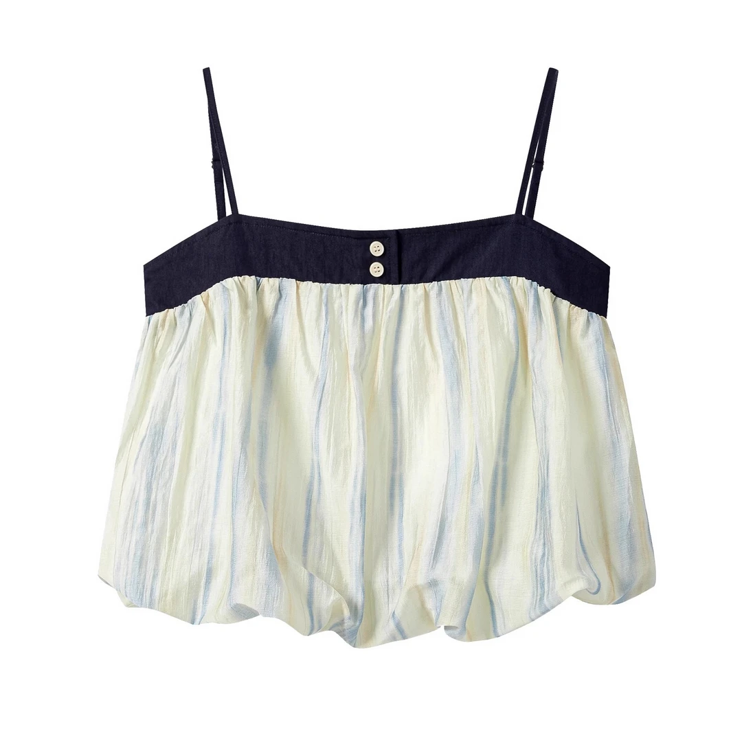 羊城故事-法式渐变蓝撞色抹胸吊带一字领设计感宽松上衣Y50651287