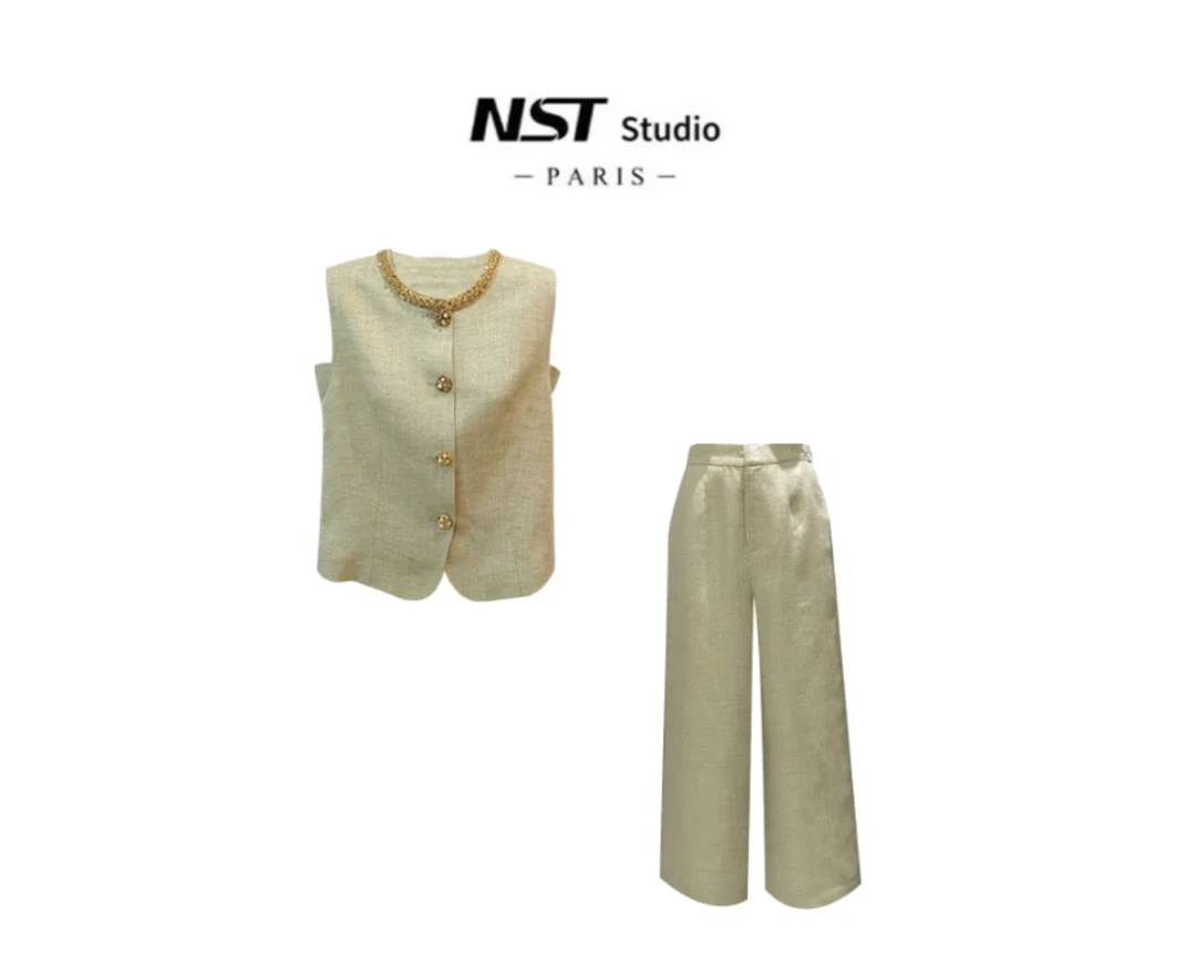 【石小姐专属】夏季新款简约轻奢时尚套装女上衣+长裤俩件套