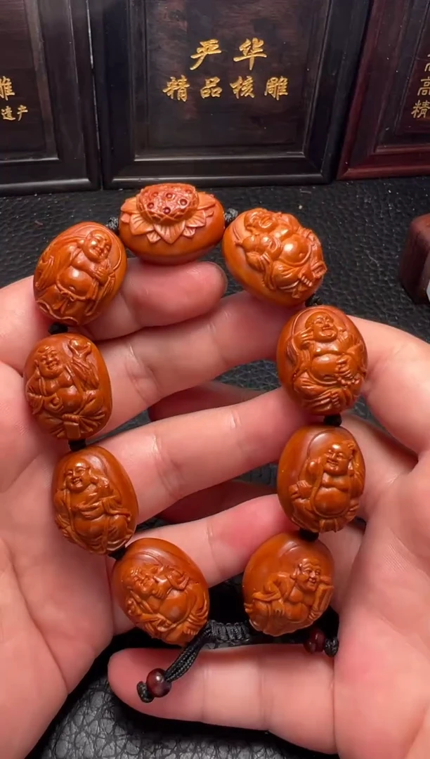手串/手链橄榄核回血陈敏本工浮雕八宝弥勒手串