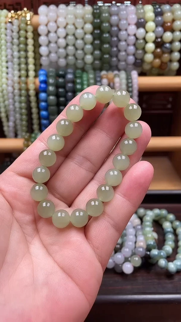 未镶嵌手串和田玉冰底晴水起荧光光卡十圆珠单圈手串