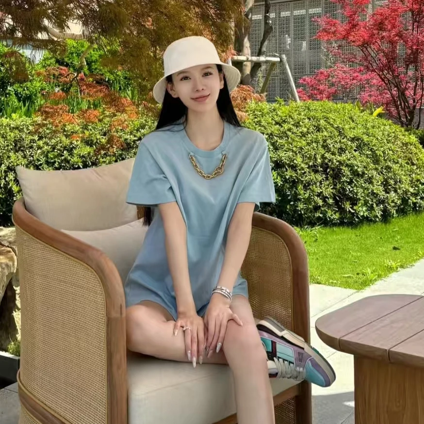 未使用 LouisVuitton/路易威登 短袖圆领金链T恤 蓝色/S/M