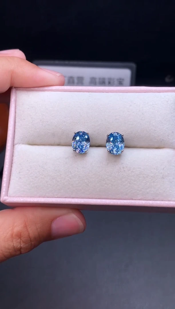 银S925镶嵌耳钉海蓝宝石22