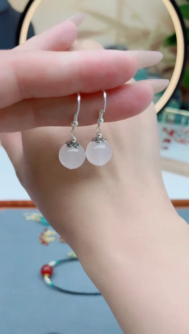玛瑙/玉髓耳饰银S925镶嵌208