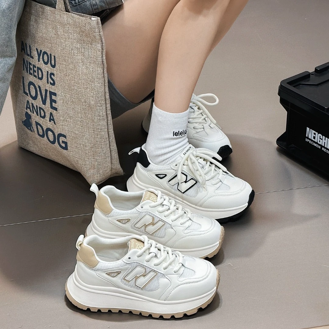 2025春季新款软底阿甘鞋女真皮轻便透气运动跑步鞋厚底休闲小白鞋
