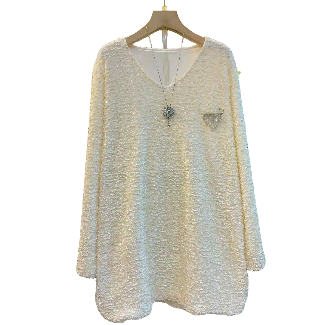 V领慵懒软糯休闲时尚宽松遮肉百搭长衫（长79左右）