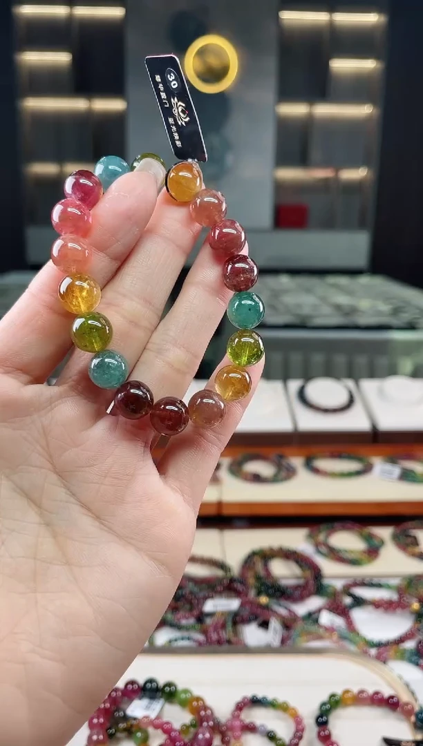 未镶嵌冰透体老矿碧玺彩虹单圈手串10mm+碧玺多样性发一条T