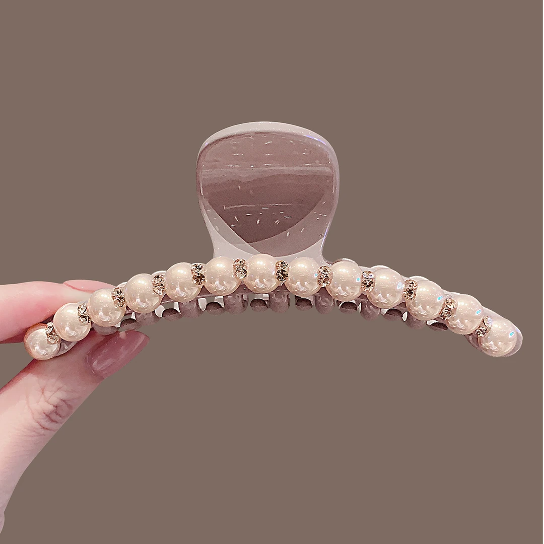 高级感排钻珍珠抓夹大号鲨鱼夹精致后脑勺盘发抓夹气质百搭发饰女