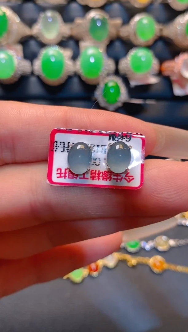 翡翠银S925镶嵌耳饰天然