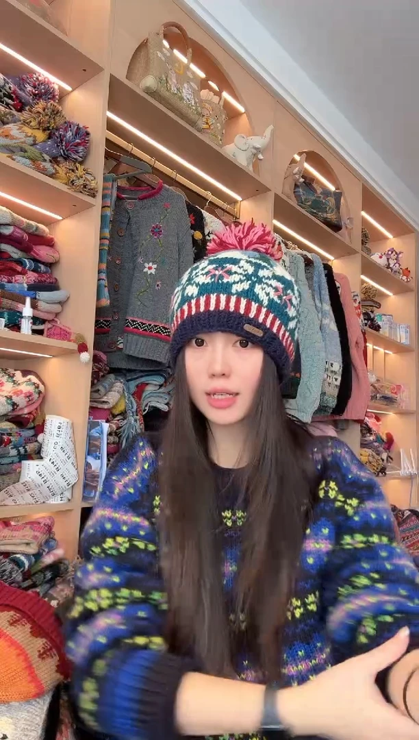 羊毛蓝色雪花帽