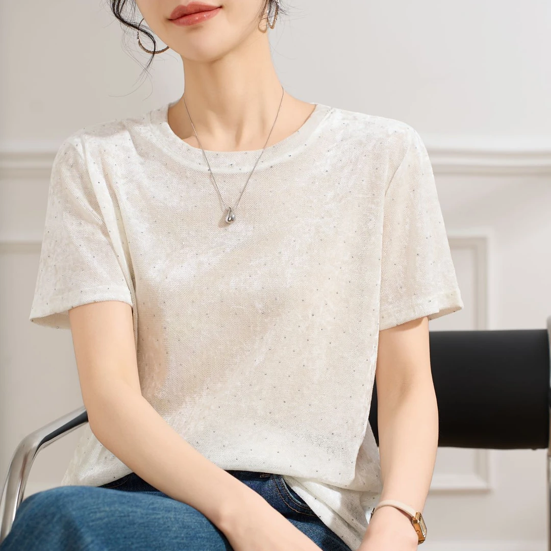 2025夏季新款烫钻冰丝短袖