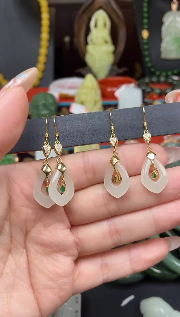 和田玉银S925镶嵌耳饰耳饰多样性发其一a040