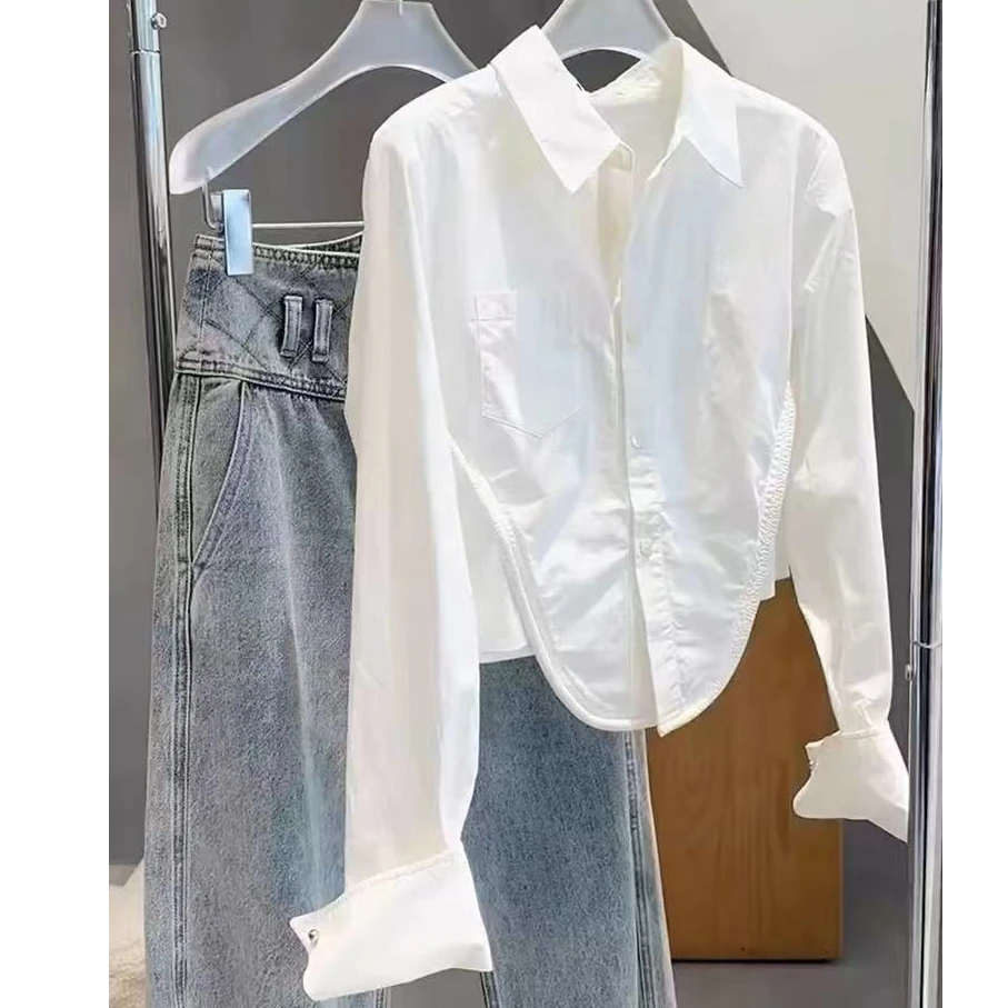 【no退no换 谨慎下单】不规则下摆短款衬衫 B36557818