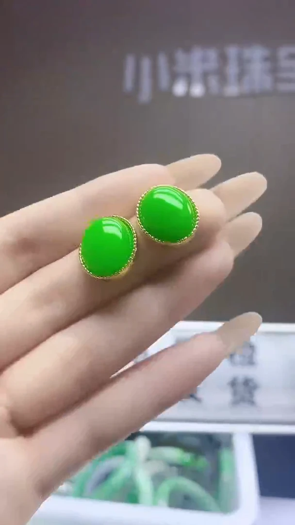 翡翠未镶嵌耳饰翡翠满绿耳饰H031