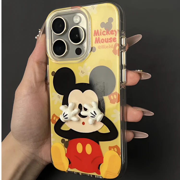 趣味可爱黄底捂眼米奇立体适用iPhone16Promax手机壳15pro新14pro