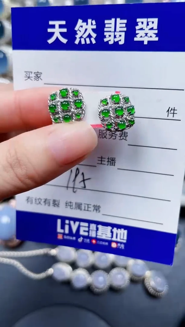 银S925镶嵌翡翠耳饰195