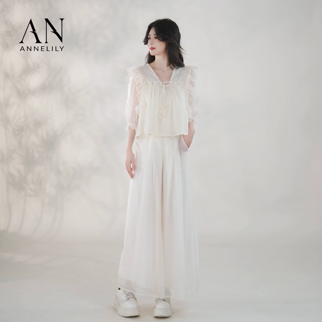 ANNELILY安甜甜【蜜恋】新款设计感休闲百搭长裤套装AT2505007