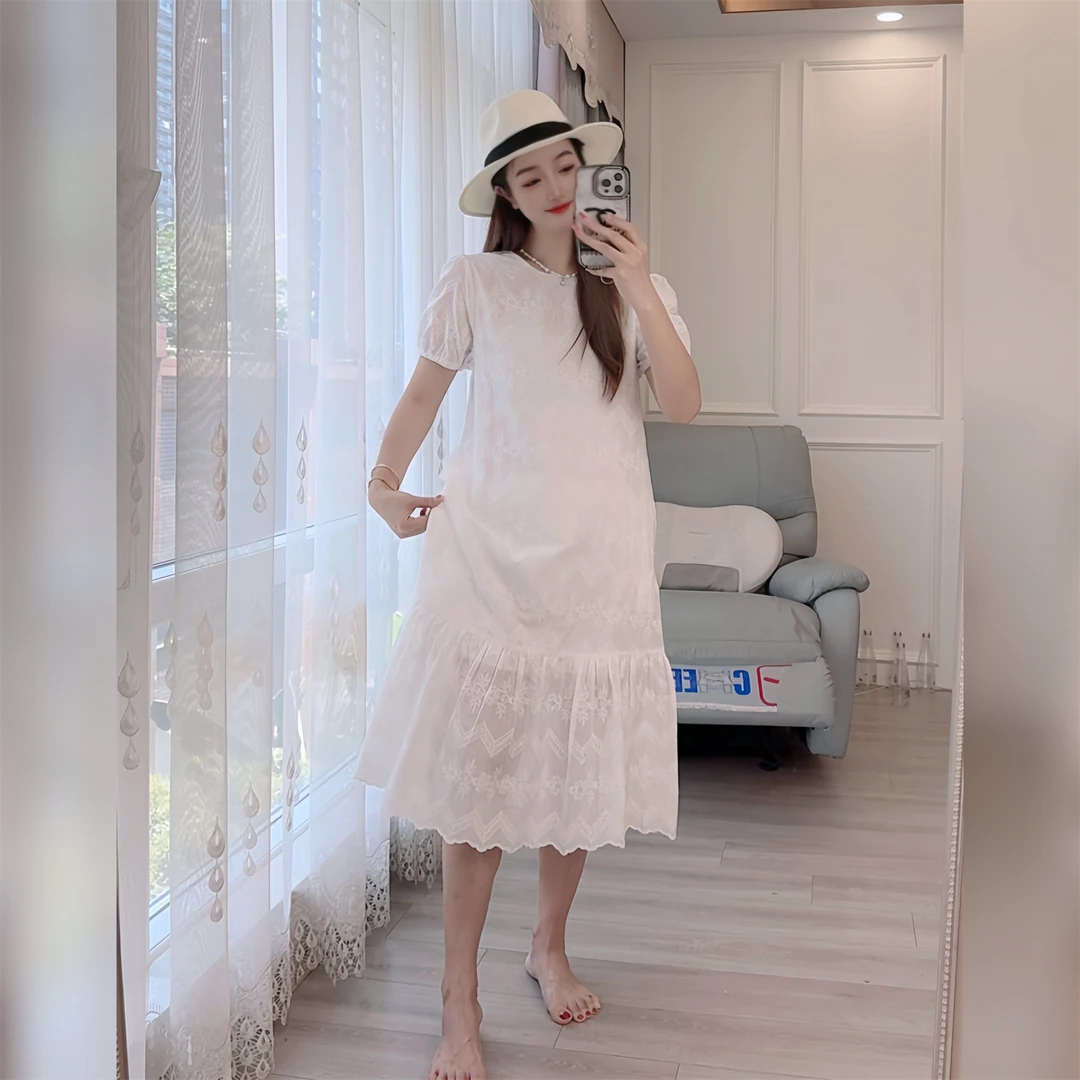 5131现货夏季新款蕾丝连衣裙刺绣时尚气质短袖显瘦拼接百搭裙子