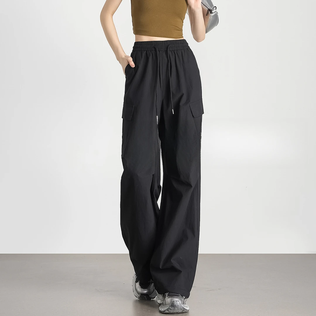 黑色美式工装裤女款休闲复古运动登山裤子秋季纯棉高腰户外伞兵裤