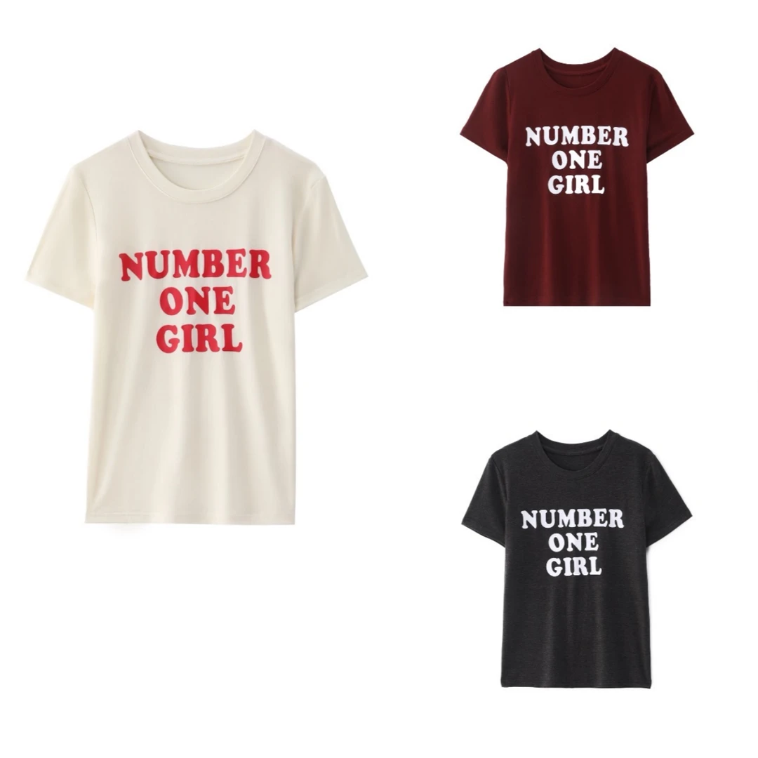 【天丝羊毛】美式复古英文字母印花圆领透气百搭气质短袖T恤25110