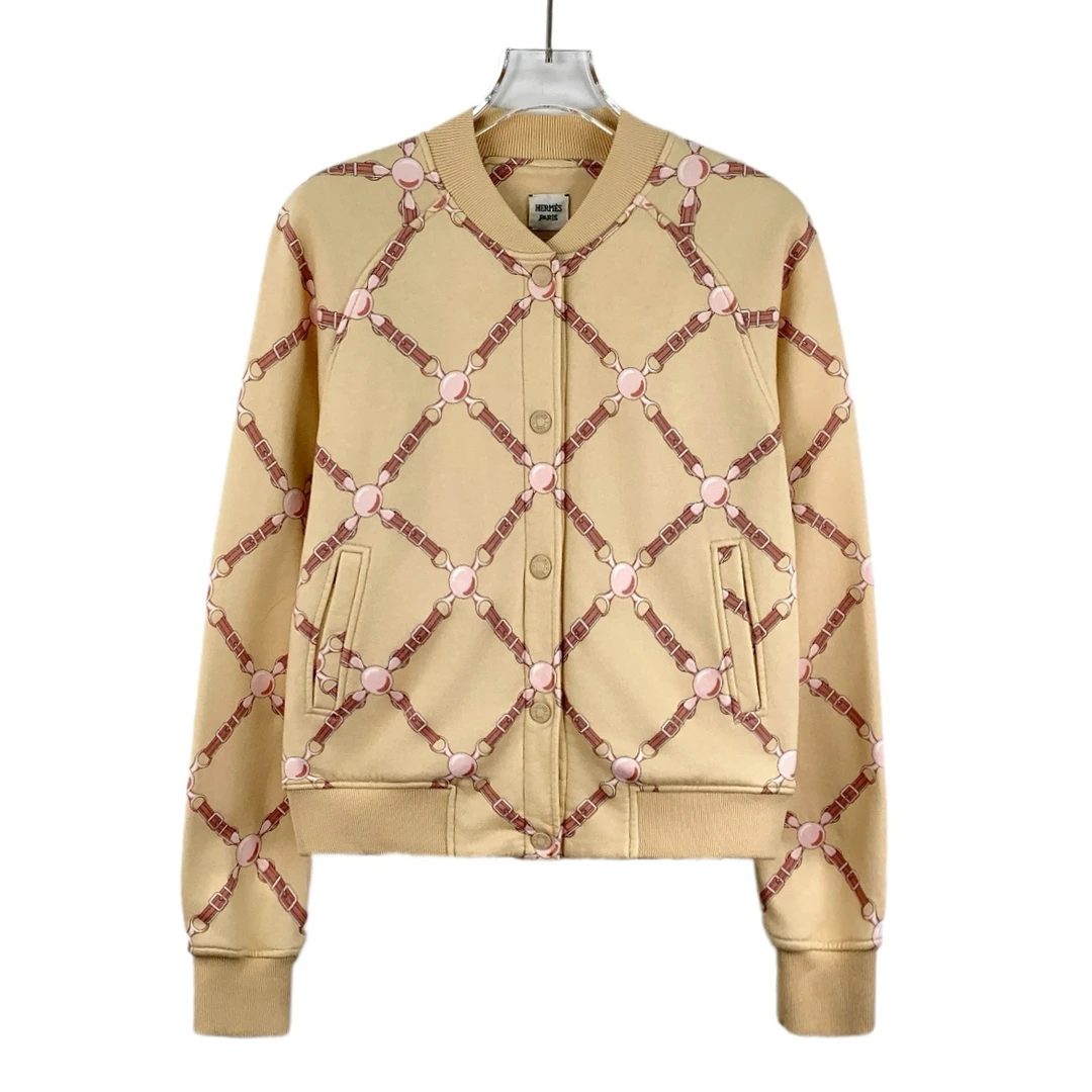 99新 Hermes/爱马仕  IW0743 条纹方格飞行员夹克外套 38码