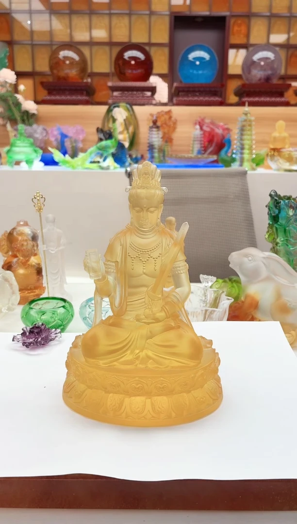 手工艺品琉璃琥珀色文殊菩萨18公分