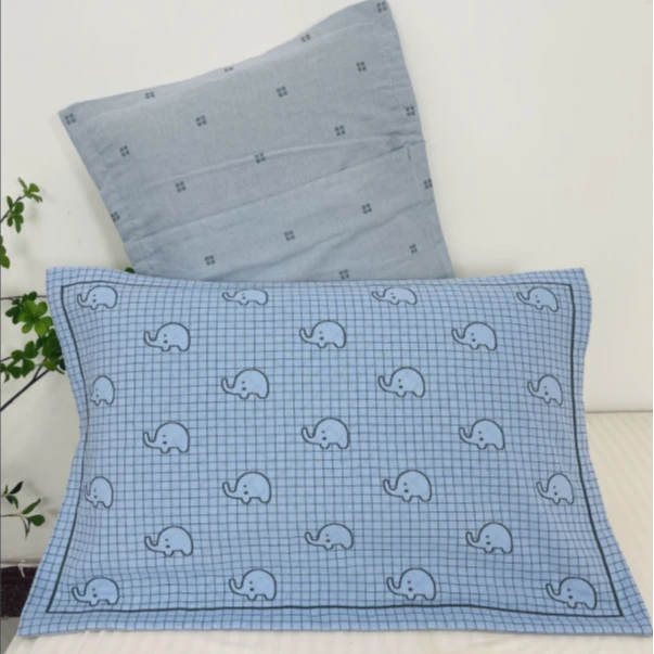 蓝色小象纯棉卡通轻奢枕套