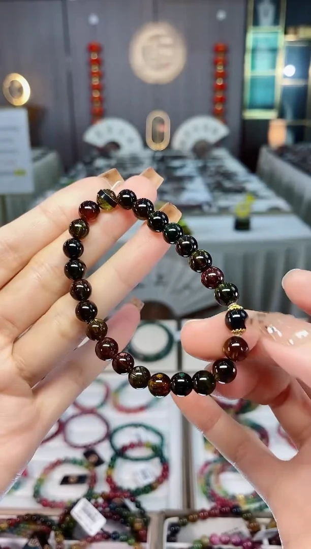 未镶嵌老矿碧玺黑糖透体单圈手串7mm+碧玺dan多样性发货一条
