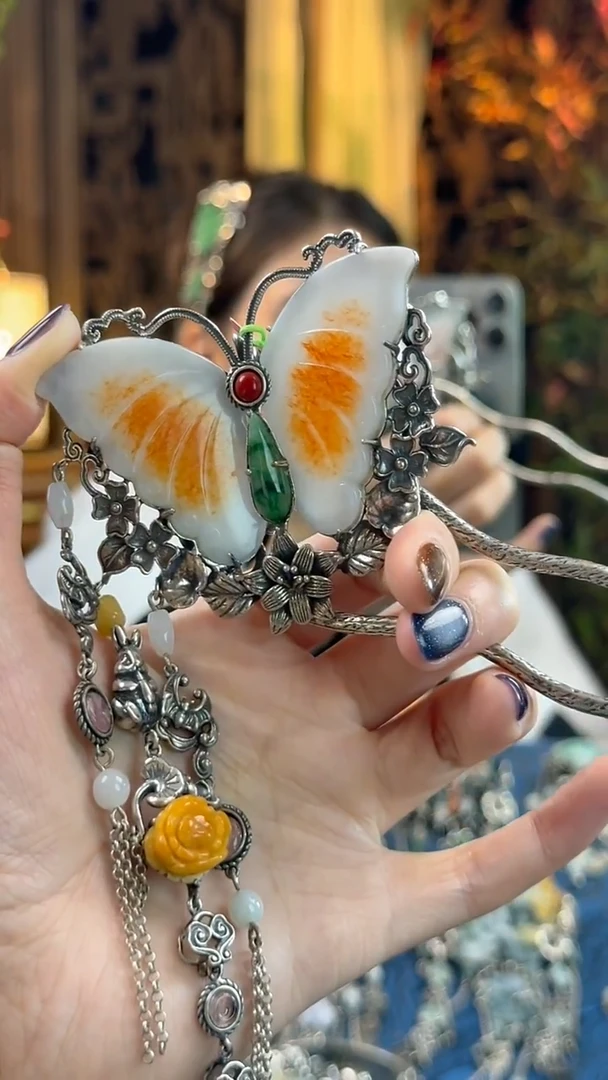 银S925镶嵌挂件翡翠发簪