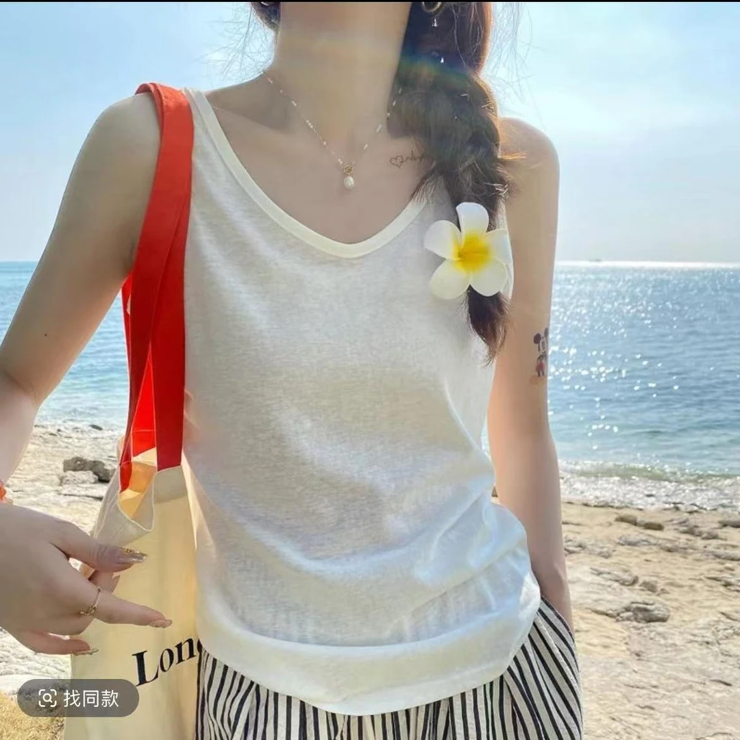 棉麻背心新款纯色宽松竹节棉打底小吊带女夏外穿66195