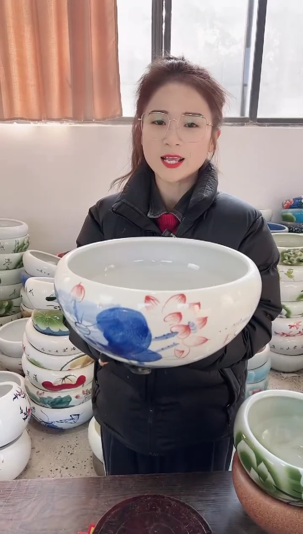 【闪购商品】缸32直径青花红荷盆