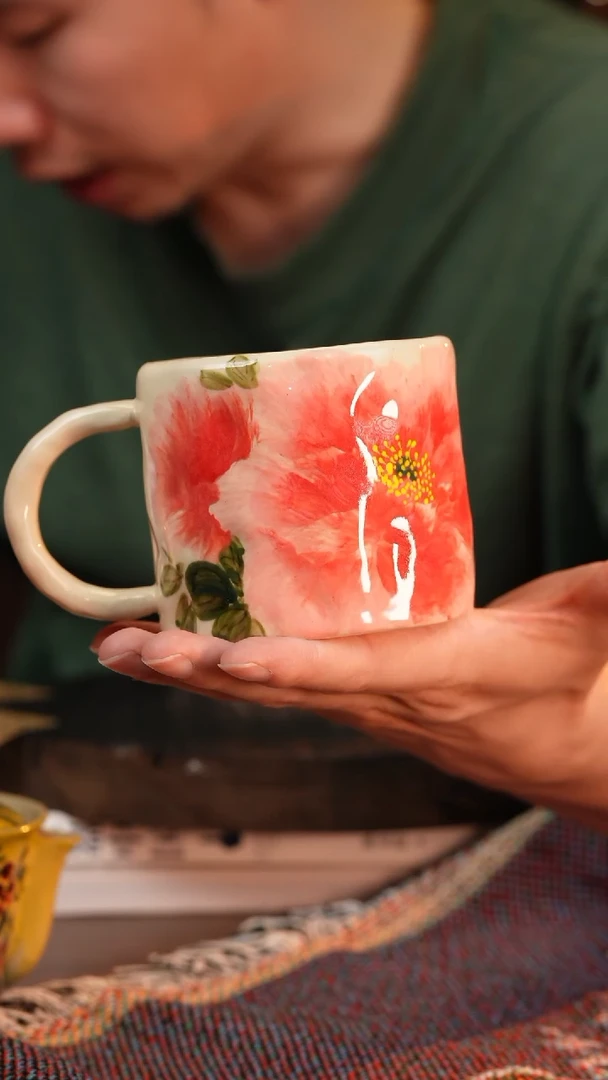 杯景德镇高温手绘釉下彩设计同款