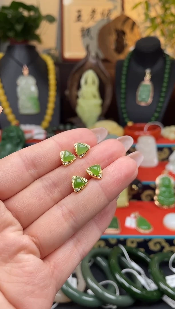 和田玉银S925镶嵌耳饰耳饰多样性发其一 b099