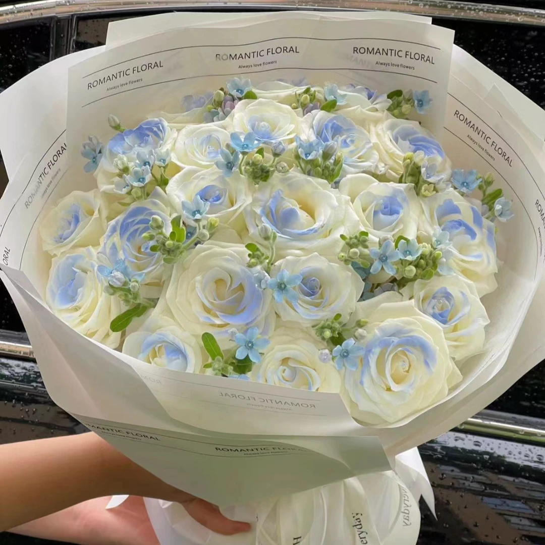 【愿你无忧】21朵碎冰蓝喷泉造型花束日常礼物送朋友送男友送同事约会见面花束鲜花小时达同城配送