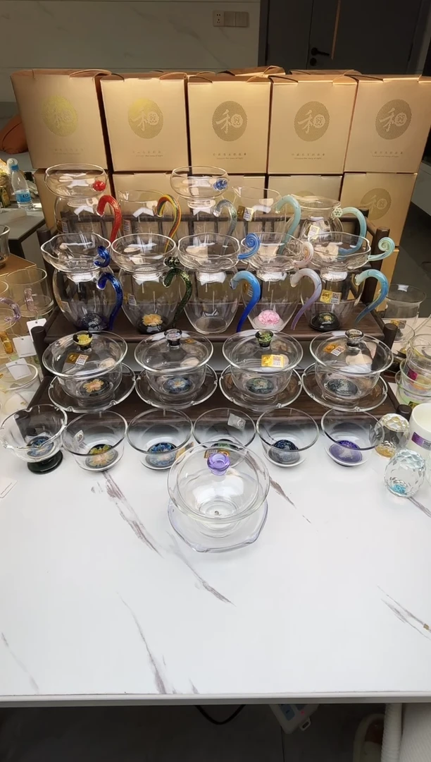 手工艺品玻璃小*禾器 禅语盖碗浅紫