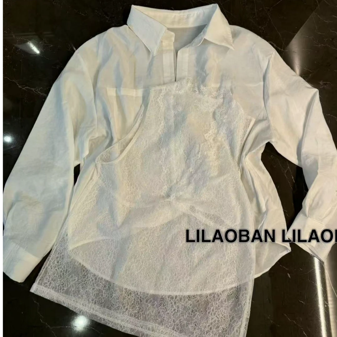 (李老板)推荐 气质长袖蕾丝背心➕衬衫两件套