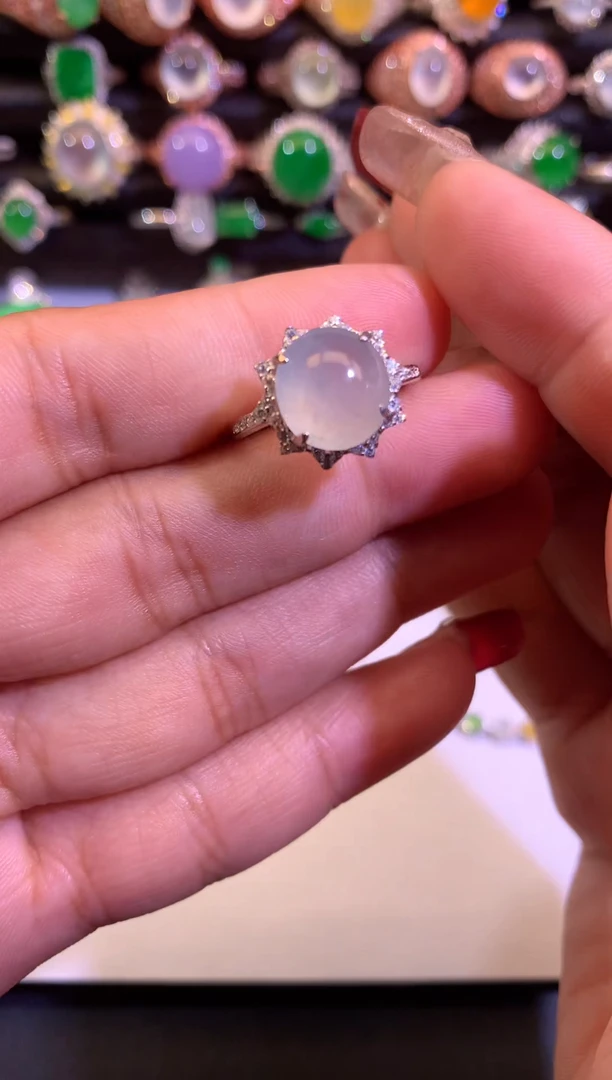 【闪购商品】翡翠戒指银S925镶嵌缅甸天然翡翠A货