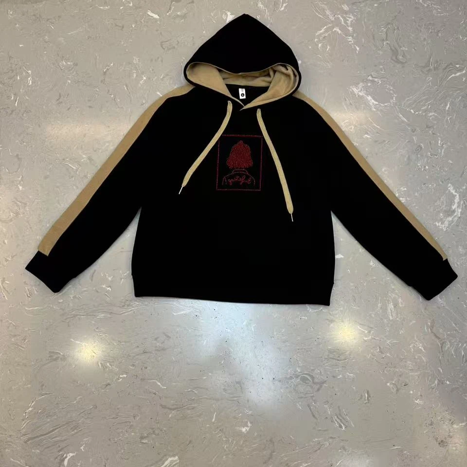 shishu/拾束2025冬季新款时尚女装烫钻连帽百搭加绒卫衣CY1254