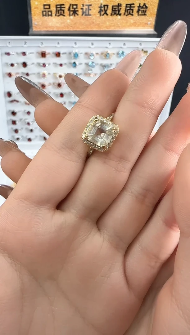 【闪购商品】黄晶戒指银S925镶嵌方糖柠檬晶戒指