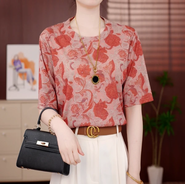 2025杭州专柜牡丹纳福薄夏打底套头衬衫女气质休闲清爽百搭减龄