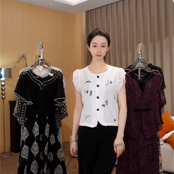 G7206好看小飞袖衬衫女夏季设计感小众独特别致花苞无袖上衣