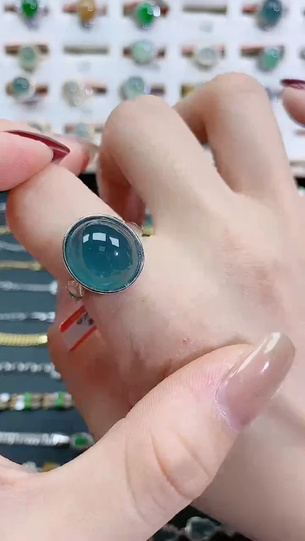 银S925镶嵌戒指翡翠 天然翡翠