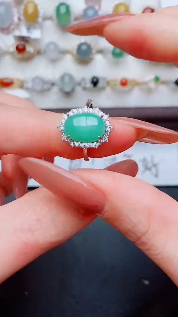 银S925镶嵌戒指翡翠...