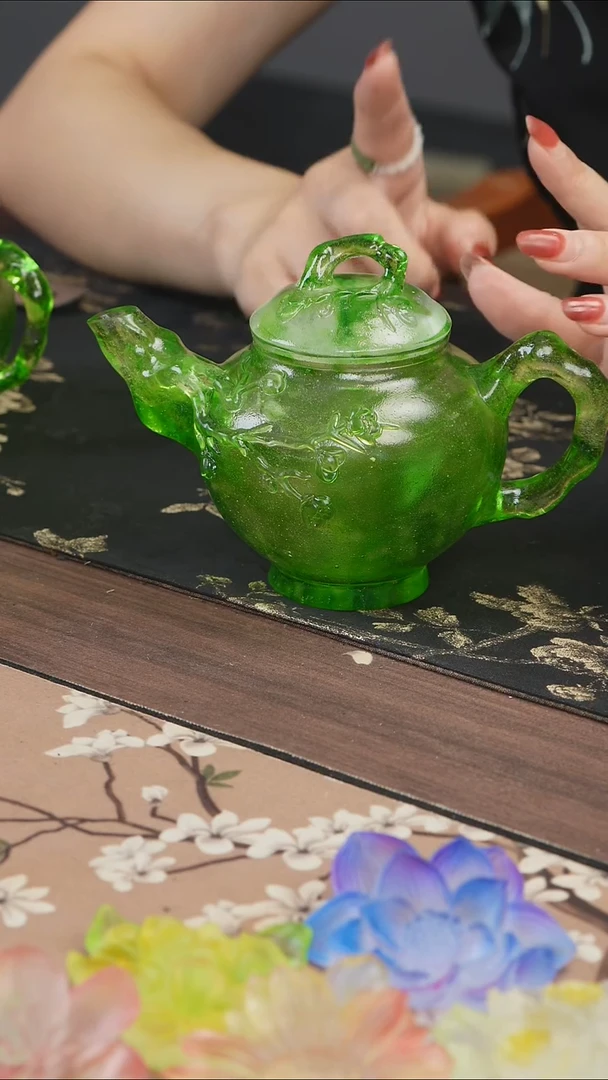 手工艺品琉璃绿色梅花泡茶壶
