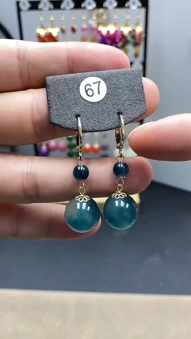 【闪购商品】翡翠耳饰银S925镀金镶嵌尺寸14mmZ9耳扣